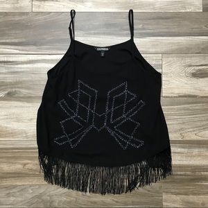 Express Beaded Fringe Tank Top in Black, Petite S